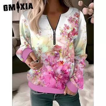 GMXIA Рубашка свободного кроя с V-образным вырезом на молнии осень-зима S