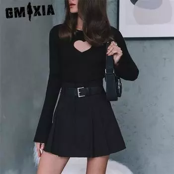 GMXIA с длинным рукавом, плотный вязаный свитер с сердцем, женский осенне-зимний однотонный универсальный вязаный топ, базовая рубашка S белый