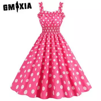 GMXIA Сексуальное кружевное платье трапециевидной формы с принтом в горошек и бретельками на груди S