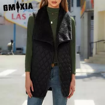 GMXIA Мерцающий женский осенний модный кардиган из плюша в стиле пэчворк без рукавов, жилет для женщин S