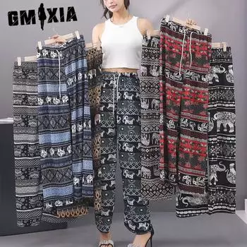 GMXIA Широкие женские пляжные брюки с принтом Свободные повседневные женские брюки с высокой талией со слоном One size