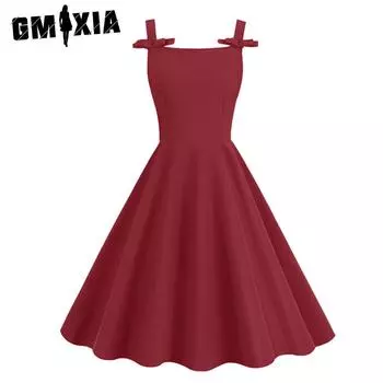 GMXIA Платье без рукавов с подвеской в деревенском цвете с бантом и травой S красный