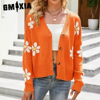 GMXIA Spring and Winter Women s Knitted Coat Loose Preppy Sweater Cardigan S