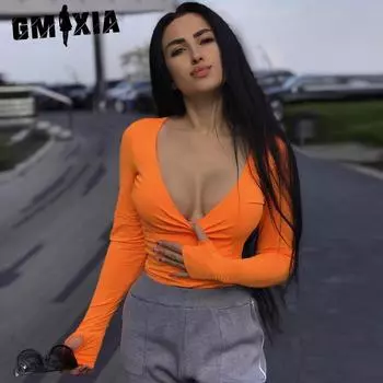 GMXIA Spring Sexy Fashion Pullover Long Sleeve Slim-fit Jumpsuit Women s Wear S чёрный