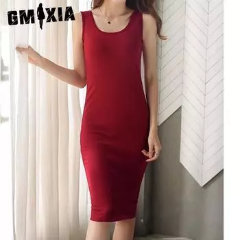 GMXIA Весна-лето Утягивающее платье средней длины с комбинацией Черное платье больших размеров S бордовый