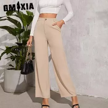 Элегантные повседневные брюки прямого покроя с высокой талией в стиле GMXIA Commuter XS темно-зеленого