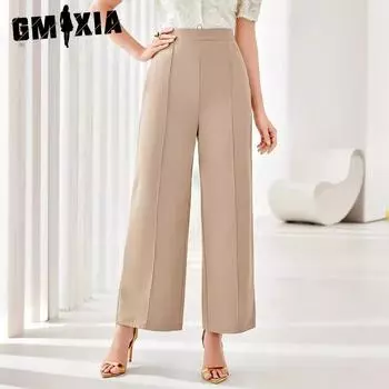 Элегантные повседневные брюки прямого покроя с высокой талией в стиле GMXIA Commuter XS светло-коричневого