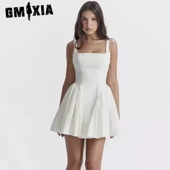 GMXIA Летняя мода сексуальное платье с талией и бантом на шее S белый