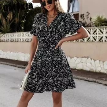 GMXIA Летнее женское платье с пуговицами на польском языке, юбка с принтом S красный