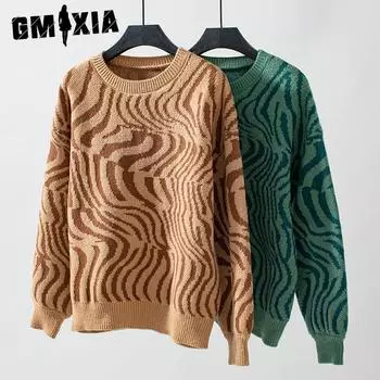 GMXIA Свитер женский осень-зима с круглым вырезом пуловер леопардовый принт соответствующий цвет свитер женский S зелёный
