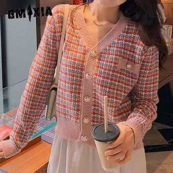 GMXIA Свитер женский осенний свободный напускной стиль короткий топ вязаный жакет One size фиолетовый