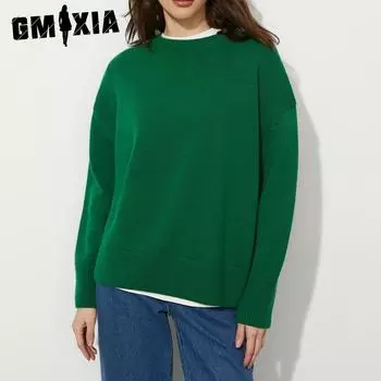 GMXIA Свитер Осень Зима Пуловер с круглым вырезом Свободный свитер для женщин S светло-серый