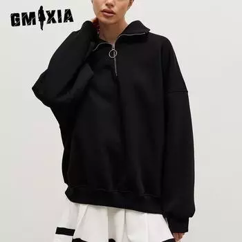 GMXIA Свитшот с воротником, осенне-зимний женский стиль унисекс, модный уличный тренд, свободный свитшот на молнии с лацканами S розовый
