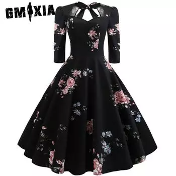 GMXIA Платье-лето с принтом и бантом на талии, юбка-помпадур S