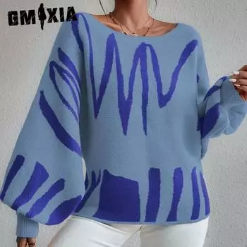 GMXIA Свободный свитер-пуловер женский с рукавами-фонариками Sense свитер женский S синий