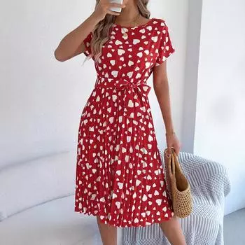 GMXIA Весенне-летнее повседневное платье с цветными блоками, в форме сердца, с короткими рукавами, приталенное, плиссированное, женская одежда S