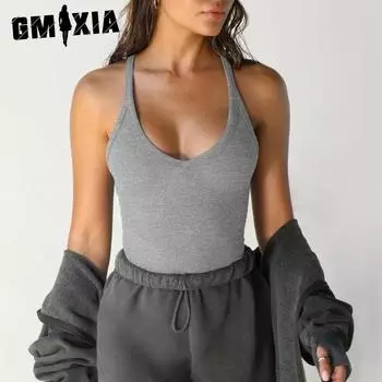 GMXIA Весенне-летний трикотажный жилет, женский сексуальный облегающий топ с базовой рубашкой XS