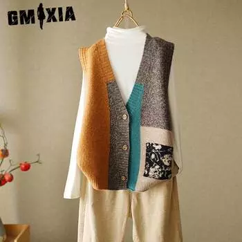 GMXIA Весенняя верхняя одежда свитер жилет женский трикотажный жилет свободный дизайн жилет Sense of The Minority One Size жёлтый