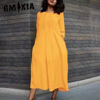 GMXIA Весна-лето Хлопок Льняной Модный Повседневный Карманный Карман с О-образным Вырезом S чёрный