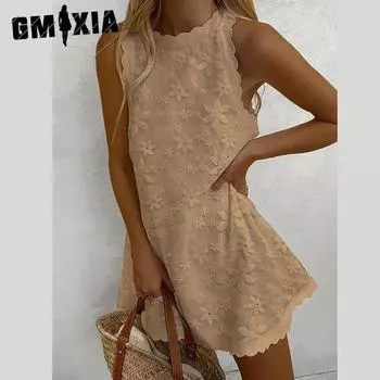 GMXIA Весна-лето Повседневный свободный женский топ без рукавов с круглым вырезом S белый