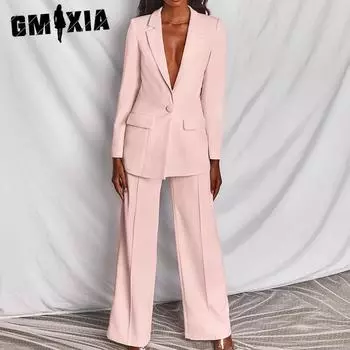 GMXIA Весна Лето Женская Мода Повседневный Длинный Рукав Маленький Костюм Профессиональный Костюм S розовый