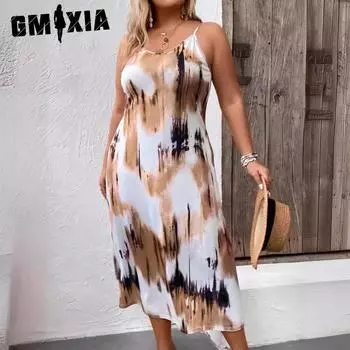 GMXIA весна-лето женское платье с принтом халтер больших размеров для женщин XL розовый