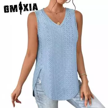 GMXIA весна-лето жилет с V-образным вырезом без рукавов с дырками жаккардовый топ повседневный жилет женский S белый