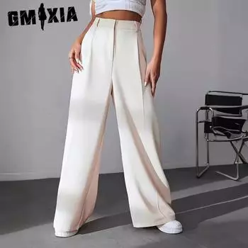 GMXIA Широкие брюки женские с высокой талией, утягивающие, свободные, вертикальные, длиной до пола XS хаки