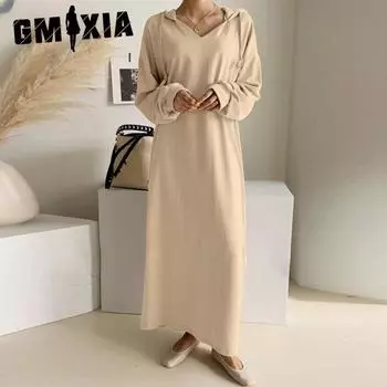 GMXIA Women s Autumn and Winter Fashion Sexy Shirt Long Sweatshirt Dresses S хаки