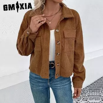 GMXIA женская рубашка осень-зима кардиган с лацканами на пуговицах текстура жаккардовое пальто для женщин S