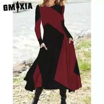 GMXIA Women s Casual Ethnic Style Retro Style Fashion Autumn and Winter Long Sleeve Oversized Skirt S