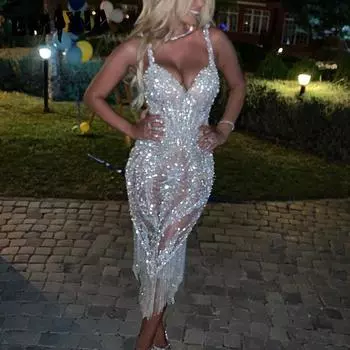 GMXIA Женское платье с глубоким V-образным вырезом и длинными рукавами, коктейльное платье с пайетками на Ebay S золотой