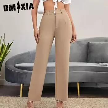 GMXIA Женские повседневные брюки с высокой талией Узкие брюки для костюма Женские брюки Осенние профессиональные брюки XS хаки