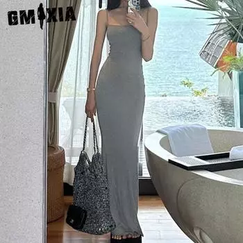 GMXIA Женское платье с бретелькой на шее и бретелькой Pure Wind, облегающее платье средней длины с талией и талией S