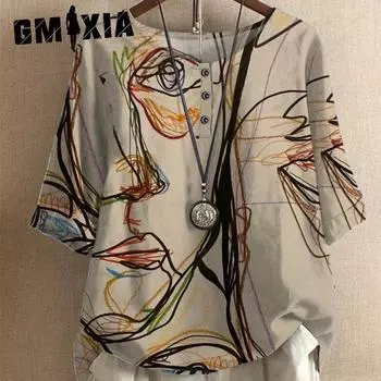 GMXIA Women s Loose Fashion Loose Wisteria Print Casual Top S зелёный