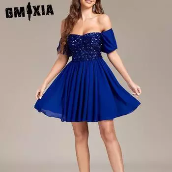 GMXIA женское многофункциональное платье без бретелек с открытой спиной из шифона с пайетками короткое выпускное платье S