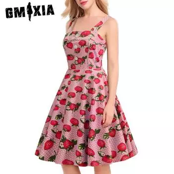 GMXIA Женское сексуальное свободное платье с бретельками и клубничным принтом S