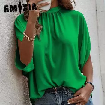 GMXIA Women s Summer Casual Fashion Print Split Bat Sleeve Top Women S чёрный