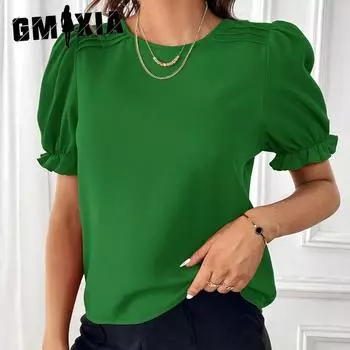 GMXIA Women s Summer Fashion Style Solid Color Crewneck Shirt Top S чёрный