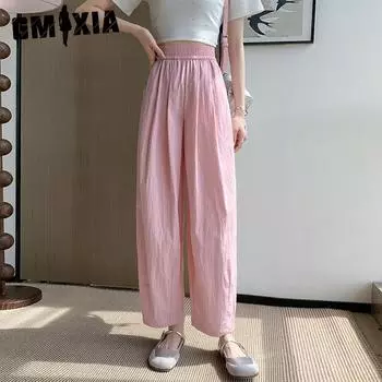 GMXIA Women s Summer Slim Slim Slim High Waisted Wide Leg Pants with A Slouchy Nine-minute Casual Pants S чёрный