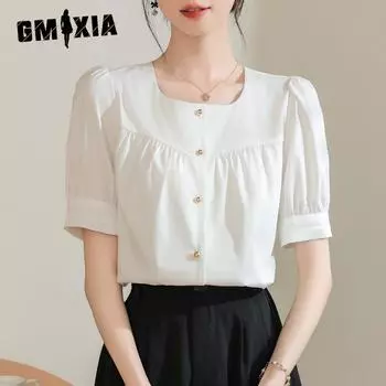 GMXIA Women s Summer White Shirt Women Versatile Commuting Temperament Tops S белый