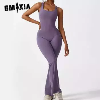GMXIA Women Sleeveless Flare Jumpsuits Sexy Backless XS армия зеленый