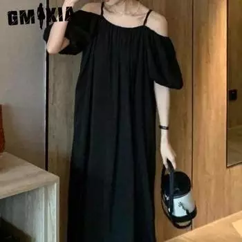 GMXIA Зеленое платье с бретелью через шею, женское летнее свободное модное платье с открытыми плечами, тренд S зелёный