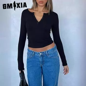 GMXIA Женская футболка-кардиган с длинным рукавом Pure Fashion Spice Girl Top Button Knit S чёрный