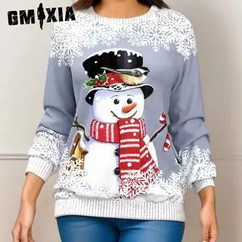 GMXIA Женская футболка с рождественским принтом и принтом на плечах S