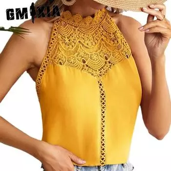 GMXIA Женская летняя мода ажурный кружевной жилет Gas Vest Top Women S белый