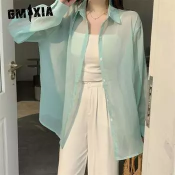 GMXIA Женская летняя рубашка с открытой спиной, украшенная бисером, снегонепроницаемая, наружная, с защитой от ультрафиолета, солнцезащитные топы One Size чёрный