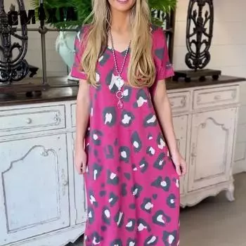 GMXIA женская мода лето весна цветочный принт с коротким рукавом U-образным вырезом с высокой талией повседневные платья S