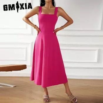 GMXIA Женская мода лето весна цветочный принт без рукавов подтяжки с высокой талией повседневные платья S розы красного