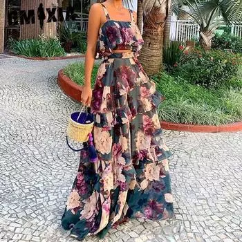 GMXIA Женская мода лето весна цветочный принт без рукавов подтяжки повседневные платья с высокой талией S